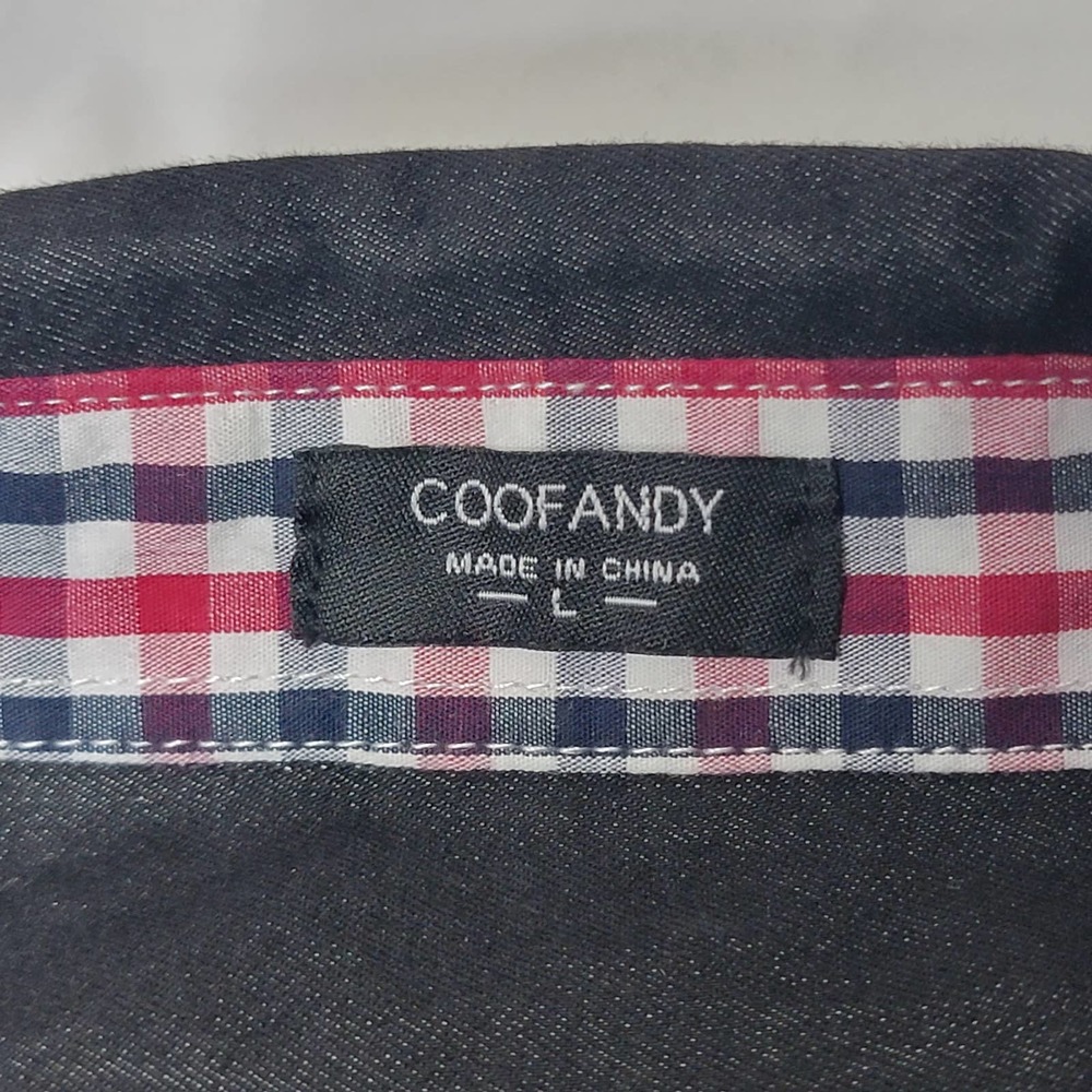 EUC COOFANDY Men's Shirt Button Up Flip Cuff Checked Long Sleeve Black Large - Picture 3 of 8